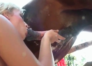 Lusty zoophile slut loves her horse