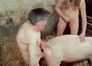 Fingering asshole of a pig