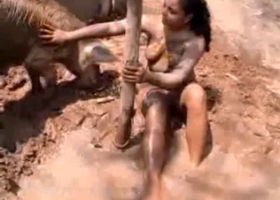 Brunette seducing that sexy beast
